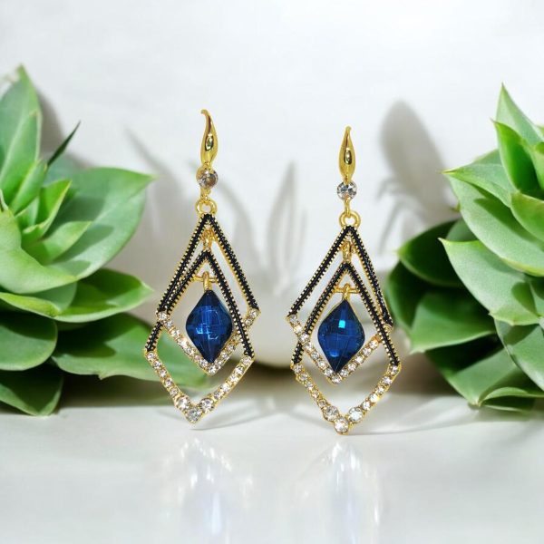 Dazzling Sapphire Geometric Drop Earrings Crystal Dangle Earrings Blue Gemstone Drop Earrings Sapphire Stone Drop Earrings