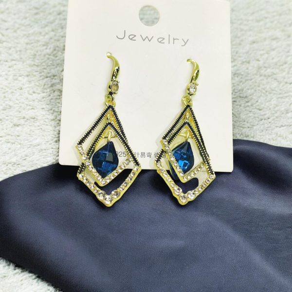 Dazzling Sapphire Geometric Drop Earrings Crystal Dangle Earrings Blue Gemstone Drop Earrings Sapphire Stone Drop Earrings