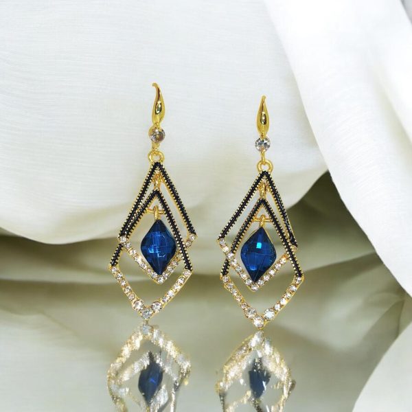 Dazzling Sapphire Geometric Drop Earrings Crystal Dangle Earrings Blue Gemstone Drop Earrings Sapphire Stone Drop Earrings