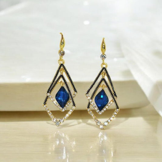 Dazzling Sapphire Geometric Drop Earrings Crystal Dangle Earrings Blue Gemstone Drop Earrings Sapphire Stone Drop Earrings