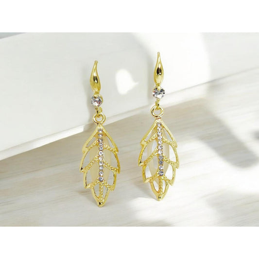 Radiant Golden Leaf Earrings With Crystal Detailing Modern Twist For Women Jewelry