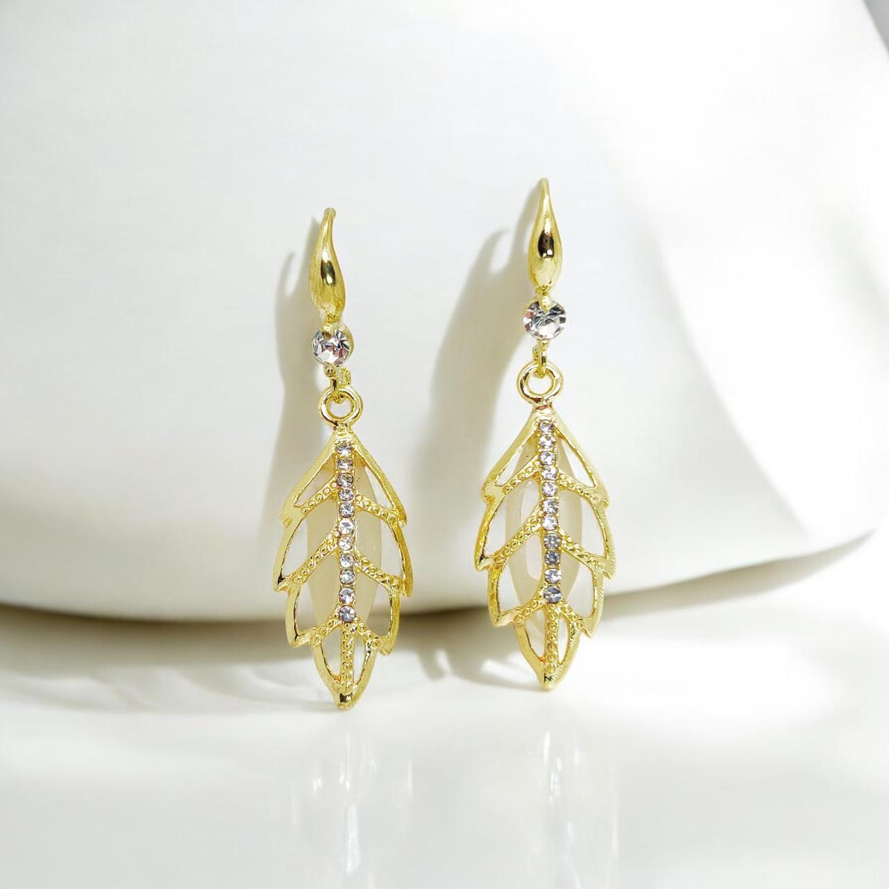 Radiant Golden Leaf Earrings With Crystal Detailing Modern Twist For Women Jewelry